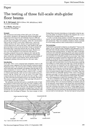 The Testing of Three Full-Scale Stub-Girder Floor Beams