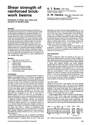 Shear Strength of Reinforced Brickwork Beams. influence of Shear Arm Ratio and Amount of Tensile Ste