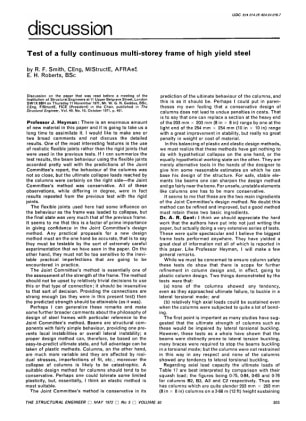 Discussion Test of a Fully Continuous Multi-storey Frame of High Yield Steel by R.F. Smith and E.H. 