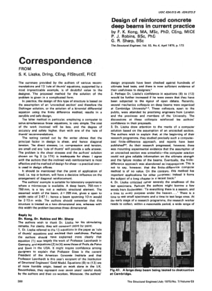 Correspondence on Design of Reinforced Concrete Deep Beams in Current Practice by F.K. Kong, P.J. Ro