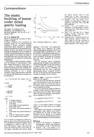 Correspondence on The Elastic Buckling of Beams Under Mixed Gravity Loading by Professor B.K. Doughe