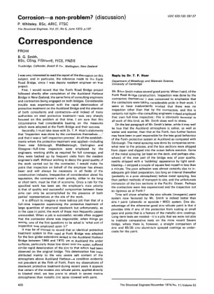 Correspondence on Corrosion - a non Problem (Discussion) by P. Whiteley