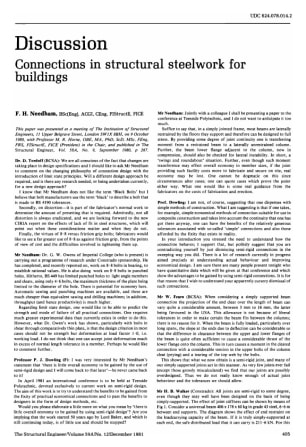 Discussion on Connections in Structural Steelwork for Buildings by F.H. Needham