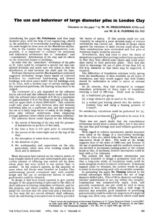 The use and behaviour of large diameter piles in London Clay Discussion on the paper by W. W. FRISCH