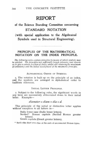 Report of the Science Standing Committee concrening Standard Notation (with special application to t