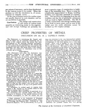 Creep Properties of Metals. Discussion on Mr. H.J. Tapsell's Paper