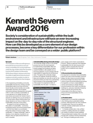 Kenneth Severn Award 2016: Society's consideration of sustainability within the built environment