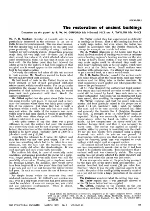 The Restoration of Ancient Buildings. Discussion on the paper by E. W. H. Gifford BSc MIStructE MICE