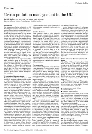 Urban Pollution Management in the UK