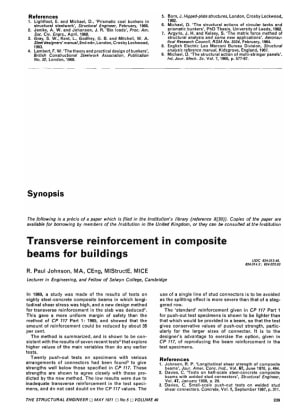 Synopsis. Transverse Reinforcement in Composite Beams for Buildings by R. Paul Johnson