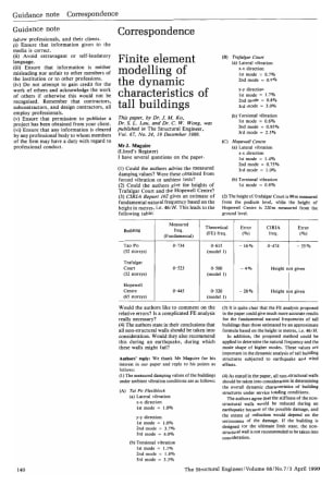 Correspondence on Finite Element Modelling of the Dynamic Characteristics of Tall Buildings by Dr. J