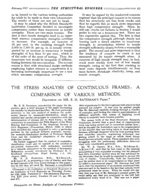 The Stress Analysis of Continuous Frames: A Comparison of Various Methods. Discussion on Mr. E.H. Ba