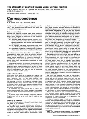 Correspondence on The Strength of Scaffold Towers under Vertical Loading