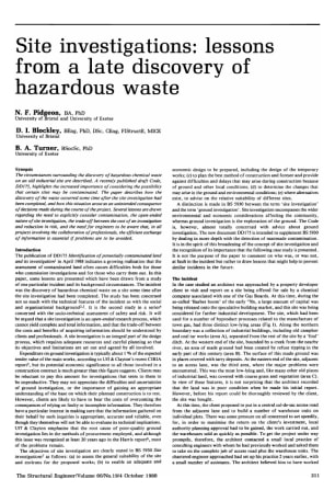 Site Investigations: Lessons From a Late Discovery of Hazardous Waste