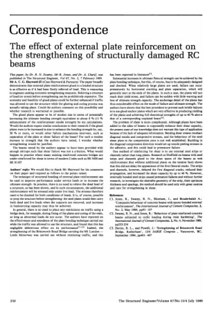 Correspondence on The Effect of External Plate Reinforcement on the Strength of Structurally Damaged