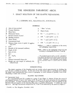The Hingeless Parabolic Arch. I. Exact Solution of the Elastic Equations