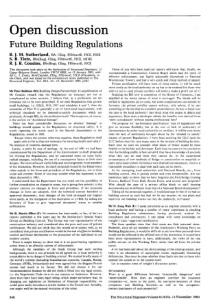 Open Discussion on Future Building Regulations by R.J.M. Sutherland, S.B. Tietz and R.J.R. Cousins