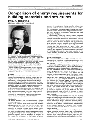 Comparison of Energy Requirements for Building Materials and Structures