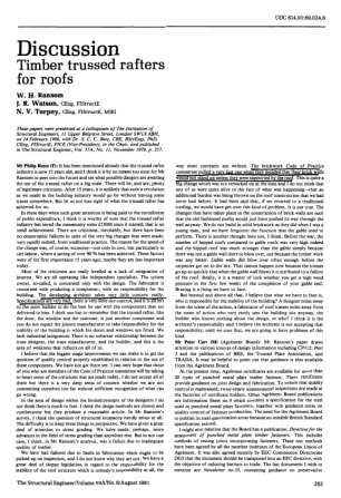 Discussion on Timber Trussed Rafters for Roofs by W.H. Ransom, J. R. Watson and N.V. Torpey