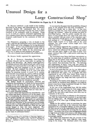 Unusual Design for a Large Constructional Shop Discussion on Paper by F. R. Bullen