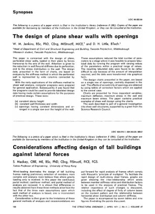 The Design of Plane Shear Walls with Openings by W.M. Jenkins