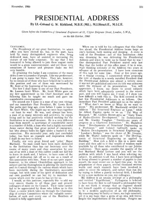 Presidential Address By Lt.-Colonel G. W. Kirkland, M.B.E. (Mil.), M.I.Struct.E., M.I.C.E. Given bef