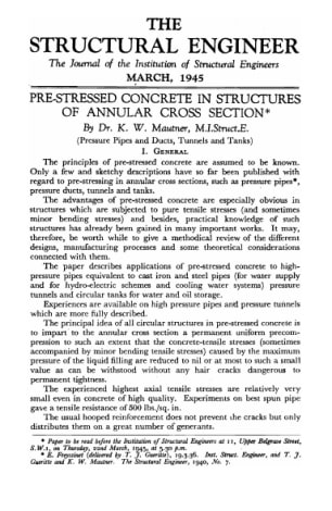 Pre-Stressed Concrete in Structures of Annular Cross Section. (Pressure Pipes and Ducts, Tunnels and