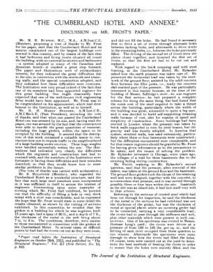 The Cumberland Hotel and Annexe. Discussion on Mr. Frost's Paper