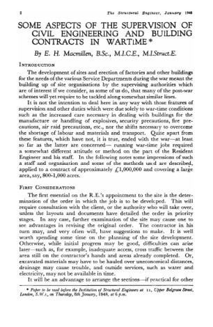 Some Aspects of the Supervision of Civil Engineering and Building Contracts in Wartime