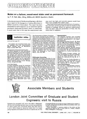 Correspondence Notes on a Failure; Wood-wooI Slabs used as Permanent Formwork by T.R. Hall