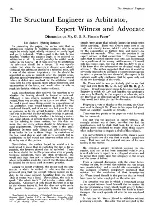 The Structural Engineer as Arbitrator, Expert Witness and Advocate Discussion on Mr. G. B. R. Pimm&#