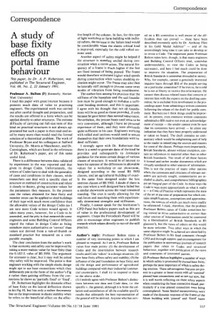 Correspondence on A Study of Base Fixity Effects on Portal Frame Behaviour by Dr. A. P. Robertson