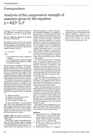 Correspondence on Analysis of the Compressive Strength of Masonry Given by the Equation ... by Dr G.