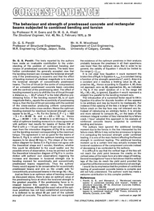 Correspondence. The Behaviour and Strength of Prestressed Concrete and Rectangular Beams Subjected t