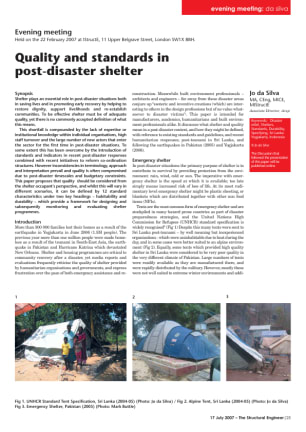 Quality and standards in post-disaster shelter