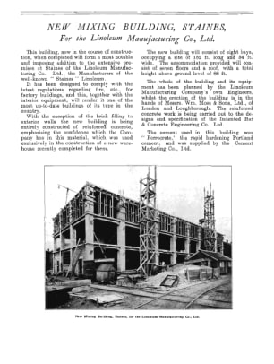 New Mixing Building, Staines, For the Linoleum Manufacturing Co., Ltd.