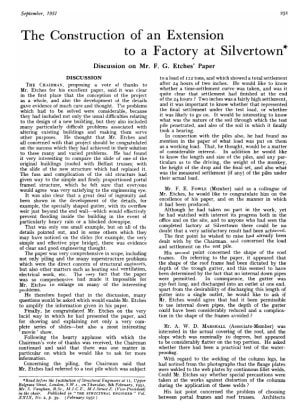 The Construction of an Extension to a Factory at Silvertown Discussion on Mr. F.G. Etches' Paper