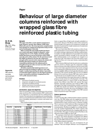 Behaviour of large diameter columns reinforced with wrapped glass fibre reinforced plastic tubing