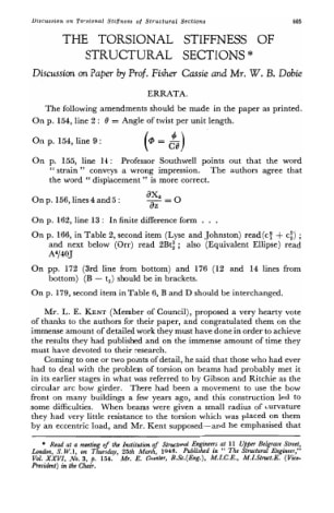 The Torsional Stiffness of Structual Sections. Discussion on Paper by Prof. Fisher Cassie and Mr. W.