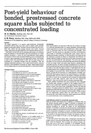 Post Yield Behaviour of Bonded, Prestressed Concrete Square Slabs Subjected to Concentrated Loading
