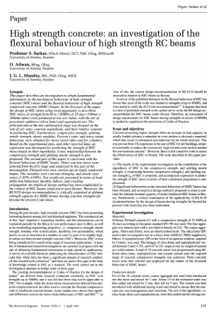 High Strength Concrete: an Investigation of the Flexural Behaviour of High Strength RC Beams