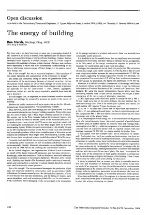 Open Discussion on The Energy of Building by Ron Marsh
