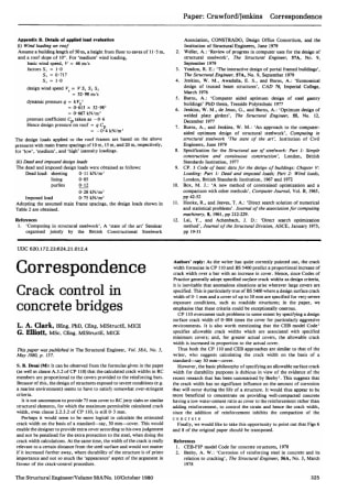 Correspondence on Crack Control in Concrete Bridges by L.A. Clark and G. Elliott