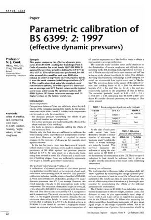 Parametric calibration of BS 6399: 2: 1997 (effective dynamic pressures)