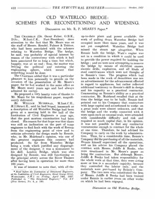 Old Waterloo Bridge: Schemes for Reconditioning and Widening. Discussion on Mr. R.P. Mears's Paper