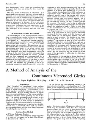 A Method of Analysis of the Continuous Vierendeel Girder
