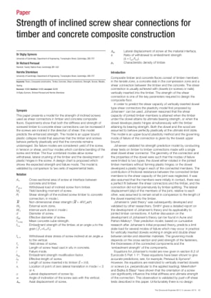 Strength of inclined screw shear connections for timber and concrete composite construction