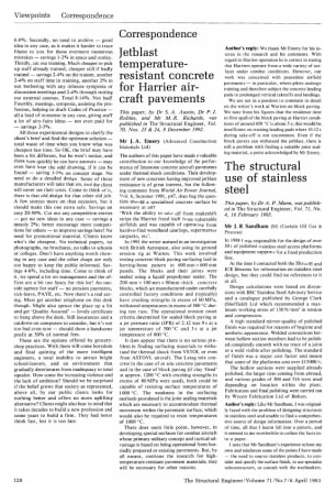 Correspondence on Jetblast Temperature - Resistant Concrete for Harrier Aircraft Pavements by Dr. S.