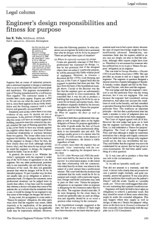 Legal Column. Engineer's Design Responsibilities and Fitness for Purpose