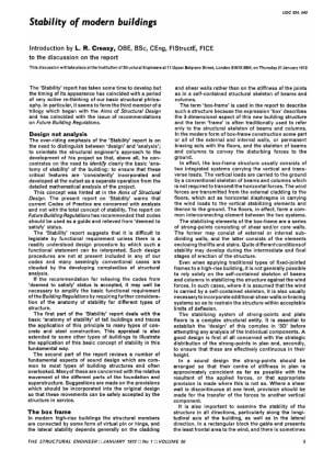 Stability of Modern Buildings Introduction by L. R. Creasy, OBE, BSc, CEng, FIStructE, FlCE to the D